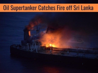 Oil supertanker catches fire off Sri Lanka 