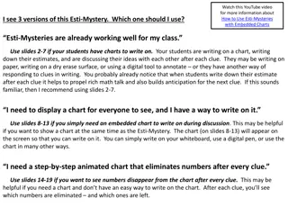 Strategies for Using Esti-Mysteries with Embedded Charts