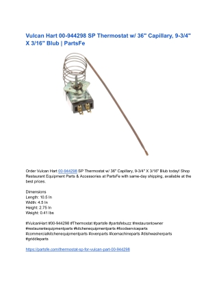 Vulcan Hart 00-944298 SP Thermostat w_ 36_ Capillary, 9-3_4_ X 3_16_ Blub _ PartsFe