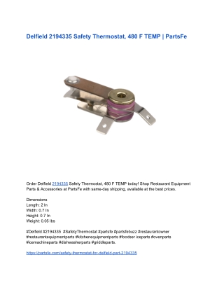 Delfield 2194335 Safety Thermostat, 480 F TEMP _ PartsFe
