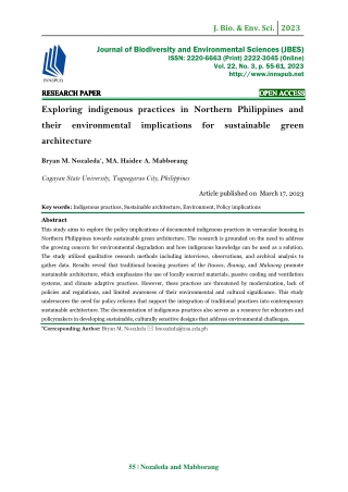 Exploring indigenous practices in Northern Philippines and their environmental implications for sustainable green archit