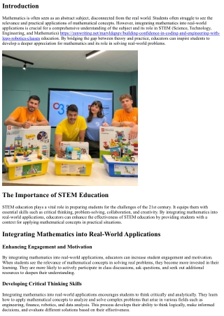 Integrating Mathematics into Real-World Applications in STEM Education