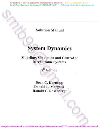 Solution Manual for System Dynamics 5th edition by Karnopp & Margolis