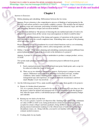 Solution Manual for Construction Project Scheduling and Control 4th Edition by Mubarak