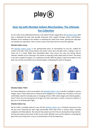 Gear Up with Mumbai Indians Merchandise The Ultimate Fan Collection