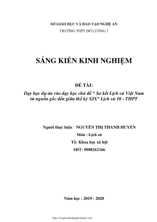 Vận dụng phương pháp dạy học dự án vào dạy học Lịch sử 10