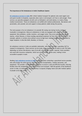 The Importance of Air Ambulances in India