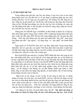 Biện pháp rèn luyện kỹ năng sống cho học sinh qua dạy học Lịch sử Lớp 10