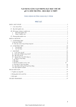 Vận dụng sáng tạo trong dạy học chủ đề “pH và môi trường” Hoá học 11 - theo STEM