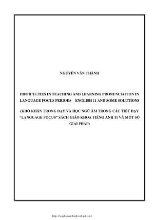 Difficulties in teaching and learning Pronunciation in Language Focus English 11