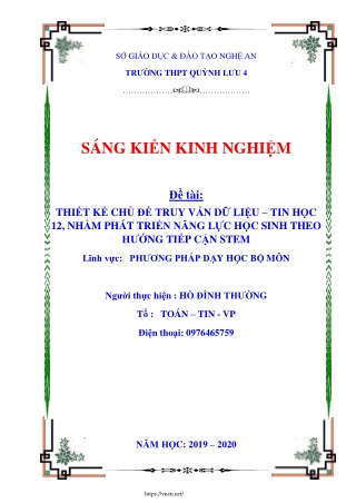 Truy vấn dữ liệu - Tin học 12, phát triển năng lực cho HS theo định hướng STEM