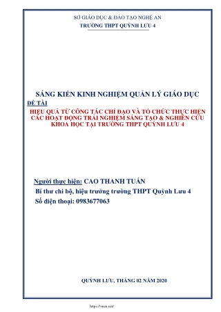 Công tác chỉ đạo và tổ chức thực hiện các HĐTN sáng tạo & nghiên cứu khoa học