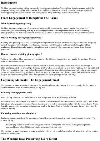 From Engagement to Reception: The Journey of Wedding Photography