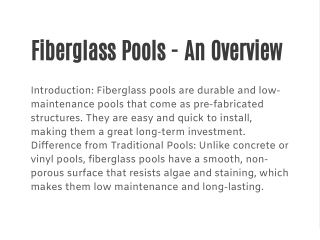 Fiberglass Pool Maintainance