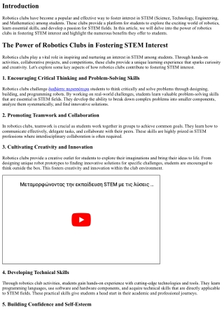 The Power of Robotics Clubs in Fostering STEM Interest