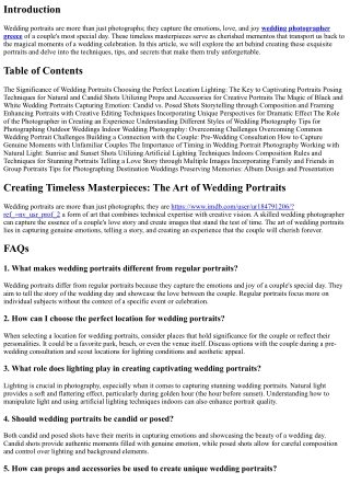 Creating Timeless Masterpieces: The Art of Wedding Portraits