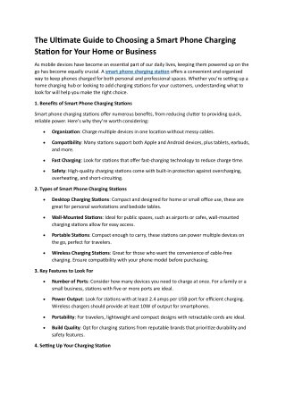The Ultimate Guide to Choosing a Smart Phone Charging Station for Your Home or Business