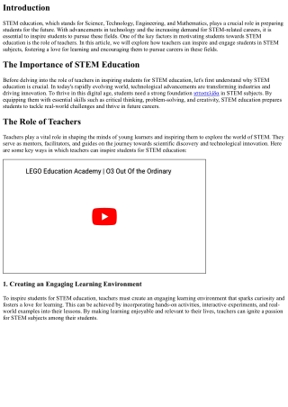 The Role of Teachers in Inspiring Students for STEM Education