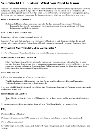 Windshield Calibration Westminster