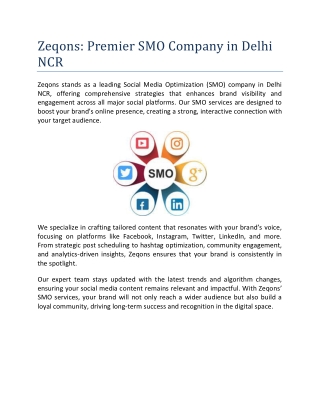Zeqons Premier SMO Company in Delhi NCR