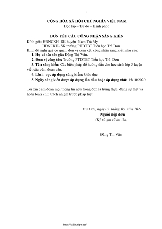 Các biện pháp để hướng dẫn cho học sinh Lớp 5 luyện viết câu văn, đoạn văn