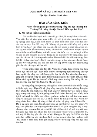 Biện pháp giáo dục kỹ năng sống cho học sinh Lớp 5/2 Trường Tiểu học Trà Tập