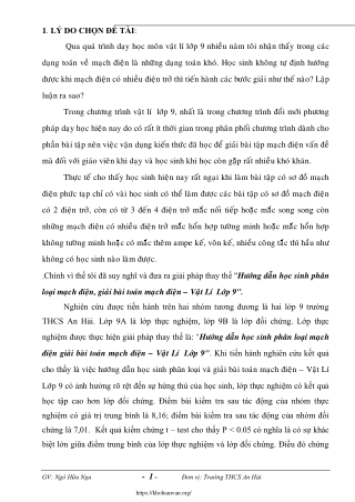 Hướng dẫn học sinh phân loại mạch điện, giải bài toán mạch điện – Vật Lí Lớp 9