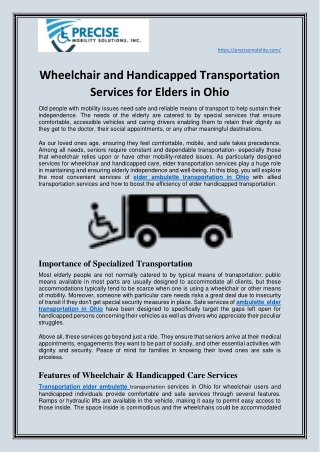 Wheelchair and Handicapped Transportation Services for Elders in Ohio