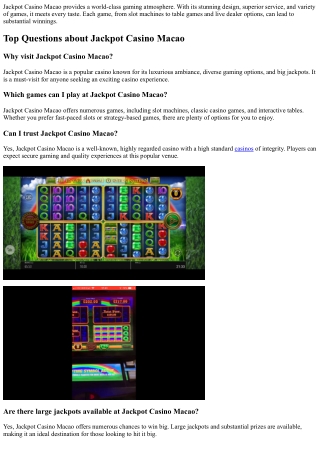 The Ultimate High-Stakes Experience Awaits at Jackpot Casino Macao