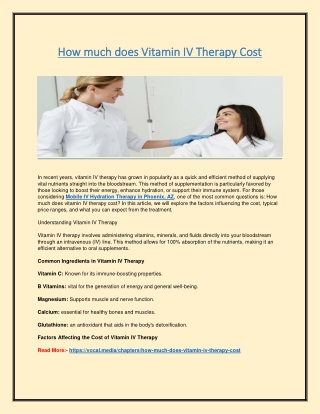How much does Vitamin IV Therapy Cost?