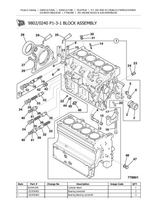 JCB TLT 35D 4WD Teletruk Parts Catalogue Manual (Serial Number 01539000-01540934)