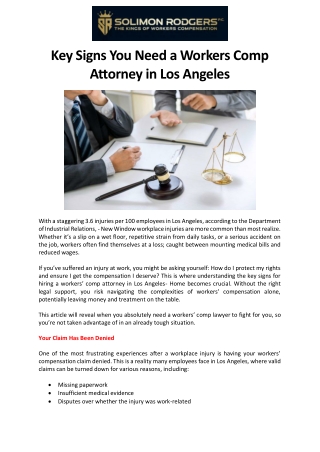Key Signs You Need a Workers Comp Attorney in Los Angeles