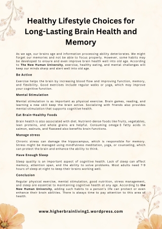 Healthy Lifestyle Choices for Long-Lasting Brain Health and Memory