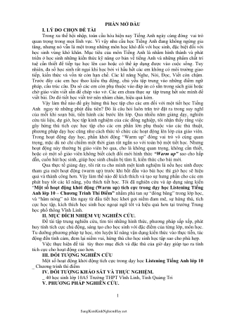 Một số hoạt động Warm up tích cực trong dạy học Listening Tiếng Anh 10 TĐ