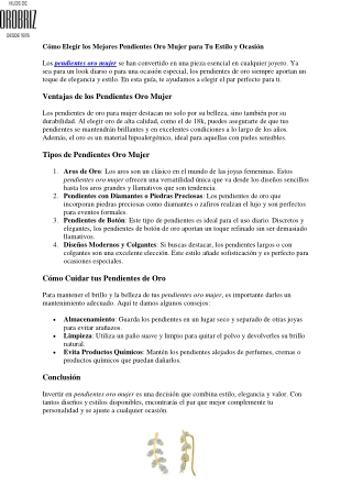 Cómo Elegir los Mejores Pendientes Oro Mujer para Tu Estilo y Ocasión