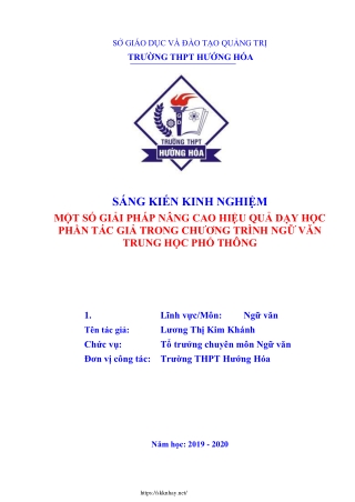 Giải pháp nâng cao hiệu quả dạy học phần tác giả trong chương trình Ngữ văn THPT