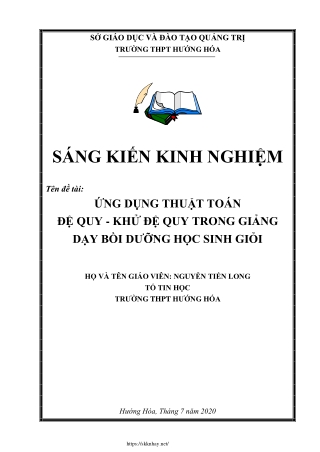 Ứng dụng thuật toán đệ quy - khử đệ quy trong giảng dạy bồi dưỡng HSG