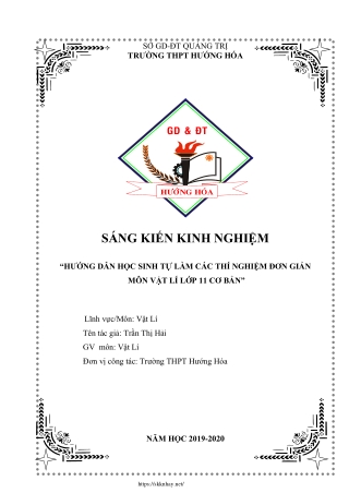 Hướng dẫn học sinh tự làm các thí nghiệm đơn giản môn Vật lý Lớp 11 cơ bản