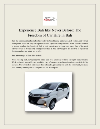 Experience Bali like Never Before The Freedom of Car Hire in Bali