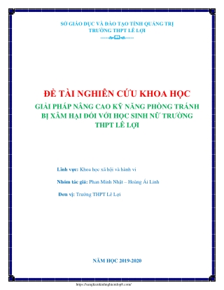Giải pháp nâng cao kỹ năng phòng tránh bị xâm hại đối với học sinh nữ