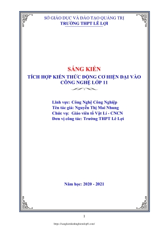 Tích hợp kiến thức Động cơ hiện đại vào Công nghệ Lớp 11