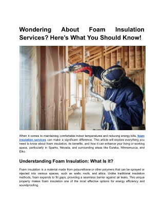 Wondering About Foam Insulation Services
