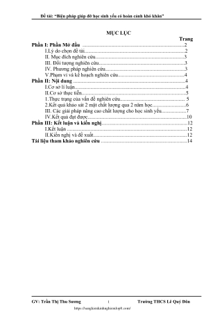 Biện pháp giúp đỡ học sinh yếu có hoàn cảnh khó khăn