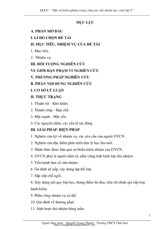 Một số kinh nghiệm trong công tác chủ nhiệm học sinh Lớp 9