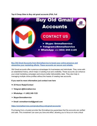 Top 6 Cheap Sites to Buy old gmail accounts (PVA, Full