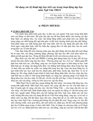 Sử dụng các kỹ thuật dạy học tích cực trong hoạt động dạy học môn Ngữ Văn THCS