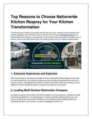 Top Reasons to Choose Nationwide Kitchen Respray for Your Kitchen Transformation
