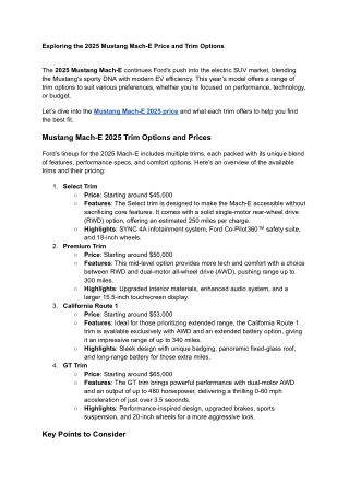 Exploring the 2025 Mustang Mach-E Price and Trim Options