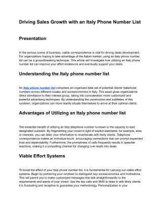 Driving Sales Growth with an Italy Phone Number List