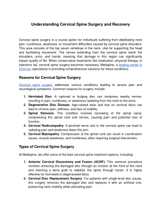 Understanding Cervical Spine Surgery and Recovery